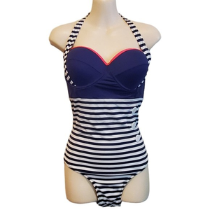 BIKI One Piece Retro Pin Up Navy qnd‎ White Sailor Bathing Suit Sz XL